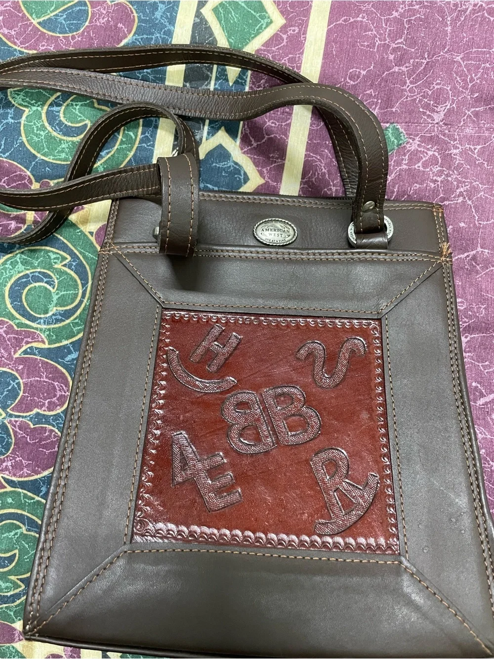 Brown Leather Crossbody Bag with Embossed Panel - women’s Bags